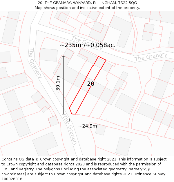 20, THE GRANARY, WYNYARD, BILLINGHAM, TS22 5QG: Plot and title map