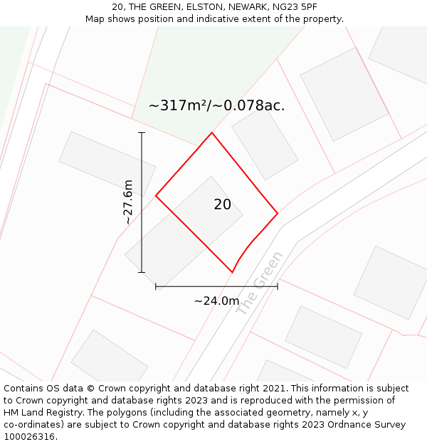 20, THE GREEN, ELSTON, NEWARK, NG23 5PF: Plot and title map