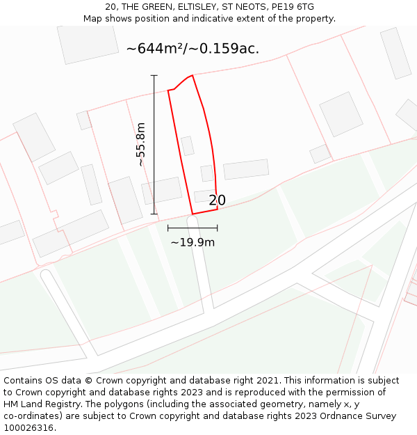 20, THE GREEN, ELTISLEY, ST NEOTS, PE19 6TG: Plot and title map