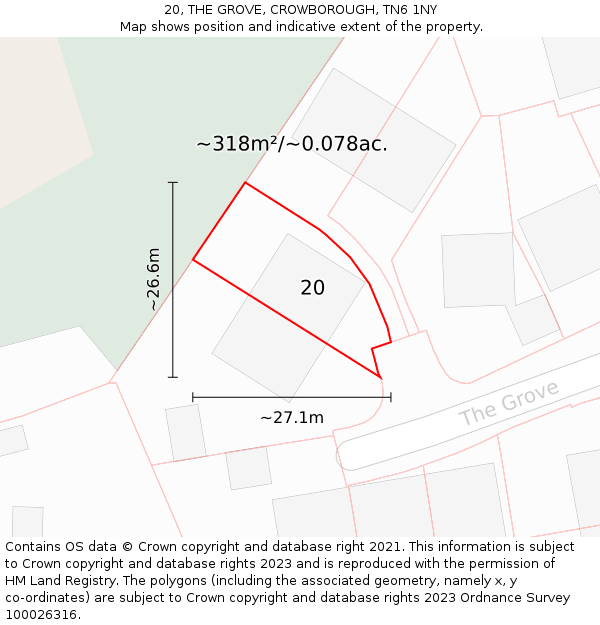 20, THE GROVE, CROWBOROUGH, TN6 1NY: Plot and title map