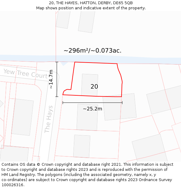 20, THE HAYES, HATTON, DERBY, DE65 5QB: Plot and title map