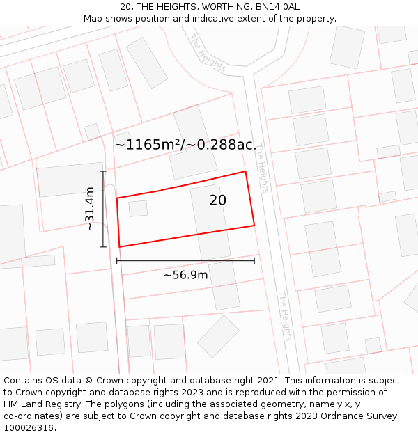 20, THE HEIGHTS, WORTHING, BN14 0AL: Plot and title map