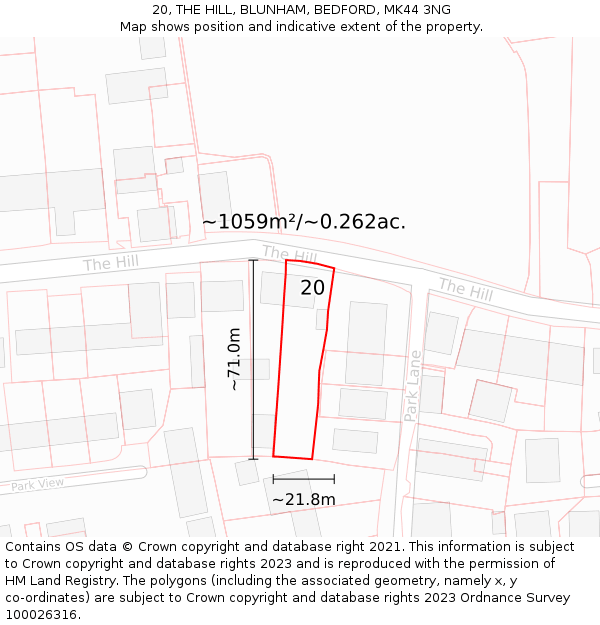 20, THE HILL, BLUNHAM, BEDFORD, MK44 3NG: Plot and title map