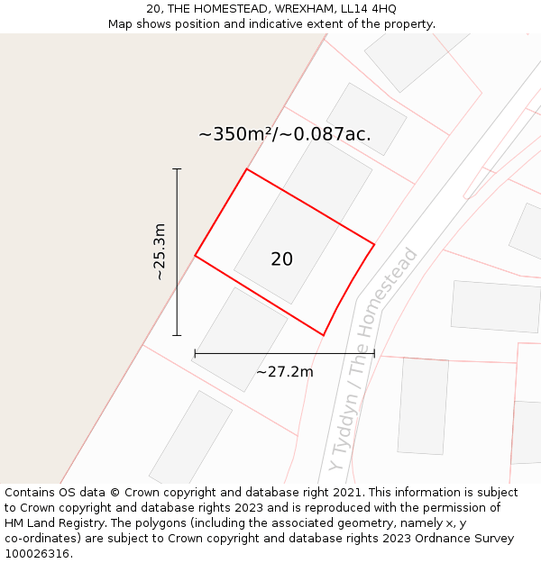 20, THE HOMESTEAD, WREXHAM, LL14 4HQ: Plot and title map