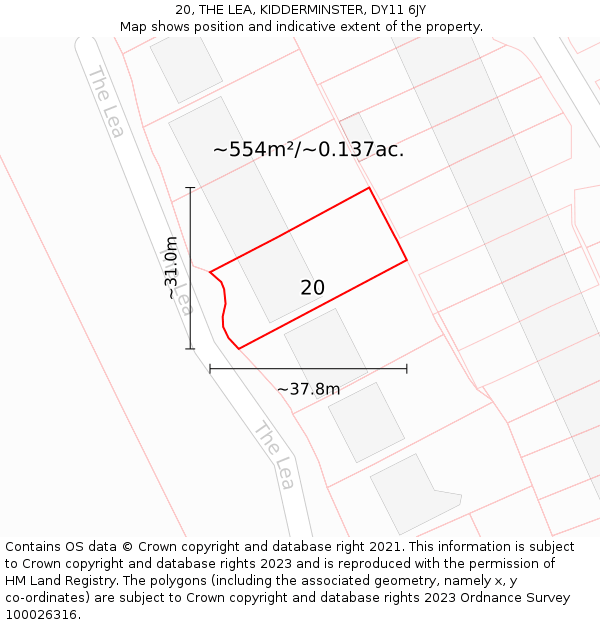 20, THE LEA, KIDDERMINSTER, DY11 6JY: Plot and title map