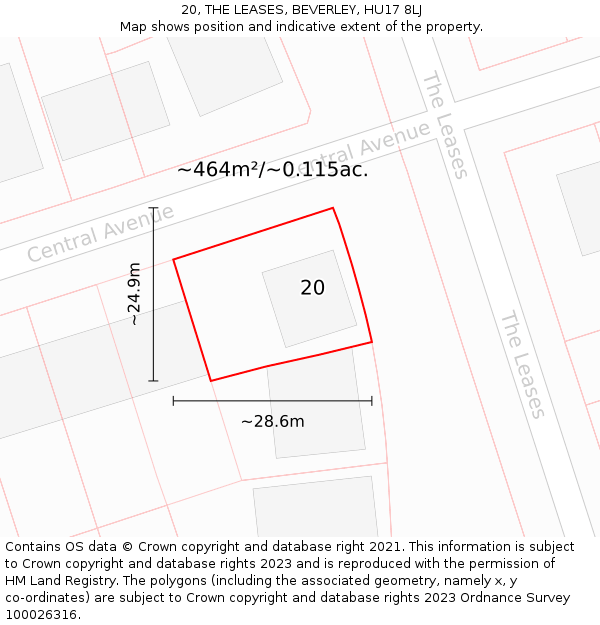 20, THE LEASES, BEVERLEY, HU17 8LJ: Plot and title map