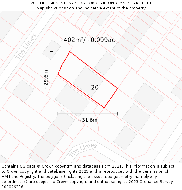 20, THE LIMES, STONY STRATFORD, MILTON KEYNES, MK11 1ET: Plot and title map