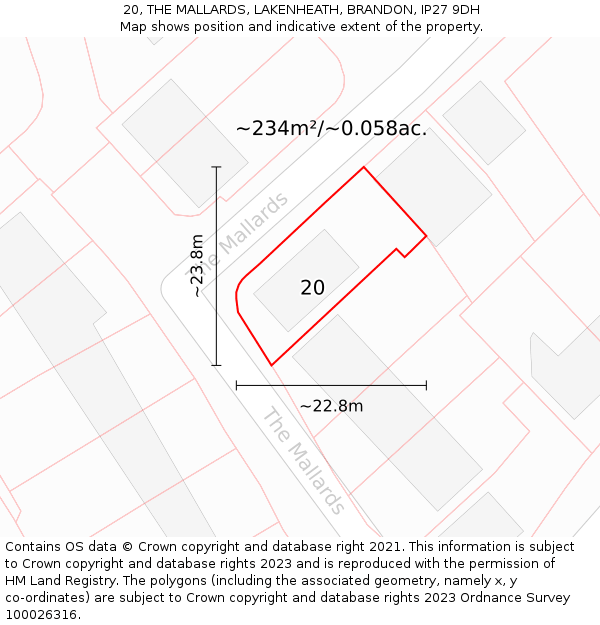 20, THE MALLARDS, LAKENHEATH, BRANDON, IP27 9DH: Plot and title map