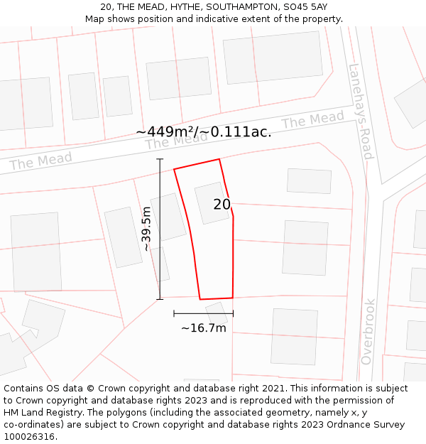 20, THE MEAD, HYTHE, SOUTHAMPTON, SO45 5AY: Plot and title map