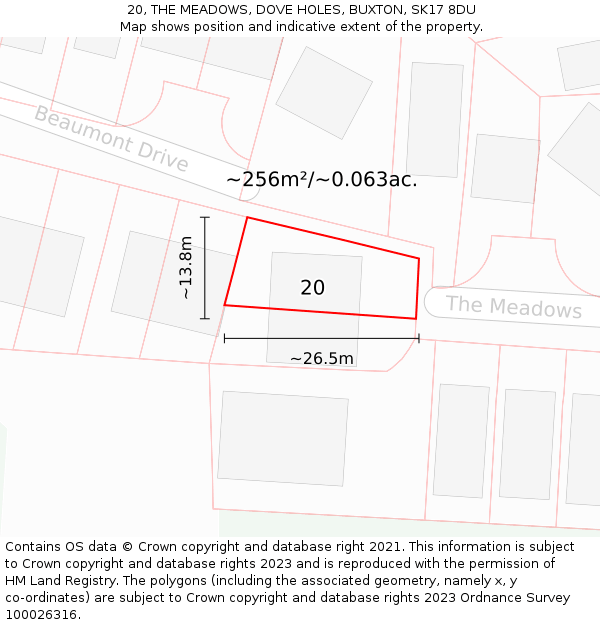 20, THE MEADOWS, DOVE HOLES, BUXTON, SK17 8DU: Plot and title map