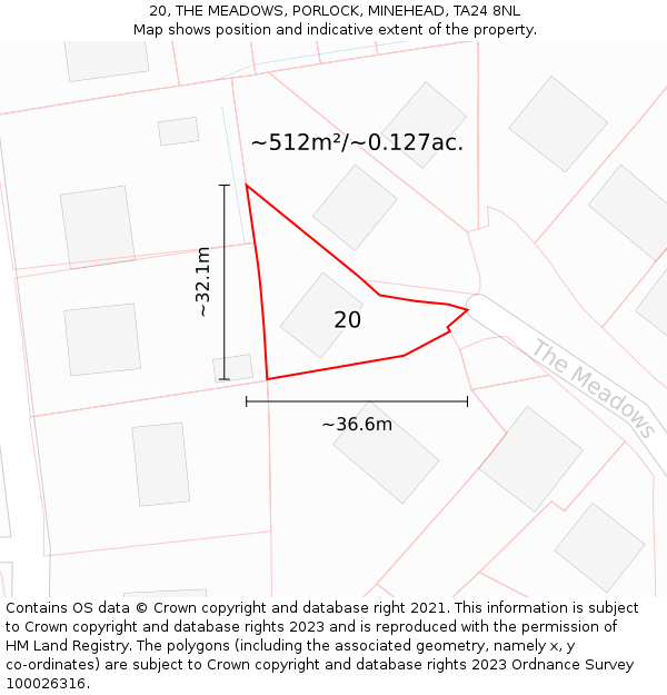 20, THE MEADOWS, PORLOCK, MINEHEAD, TA24 8NL: Plot and title map