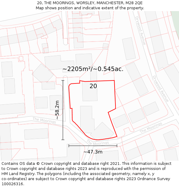 20, THE MOORINGS, WORSLEY, MANCHESTER, M28 2QE: Plot and title map