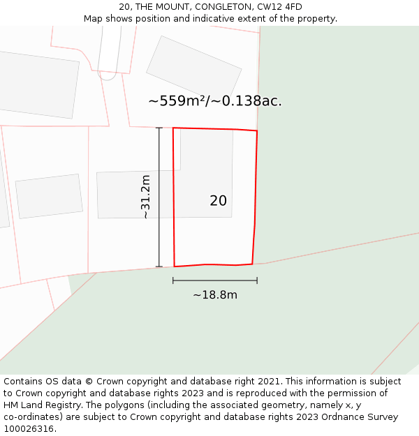 20, THE MOUNT, CONGLETON, CW12 4FD: Plot and title map