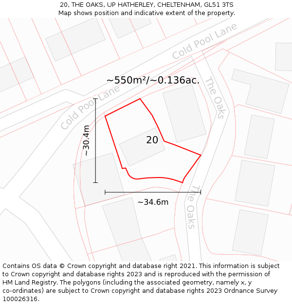 20, THE OAKS, UP HATHERLEY, CHELTENHAM, GL51 3TS: Plot and title map