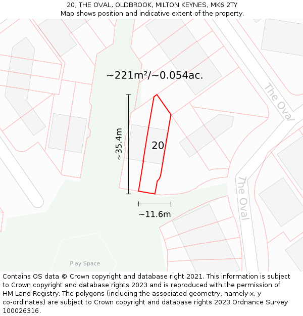 20, THE OVAL, OLDBROOK, MILTON KEYNES, MK6 2TY: Plot and title map