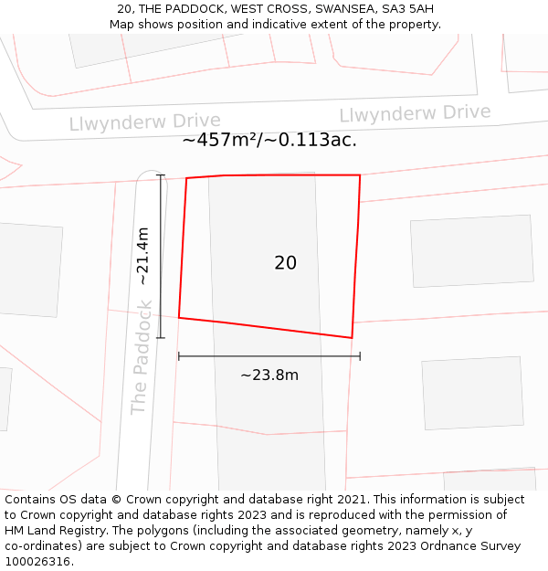 20, THE PADDOCK, WEST CROSS, SWANSEA, SA3 5AH: Plot and title map