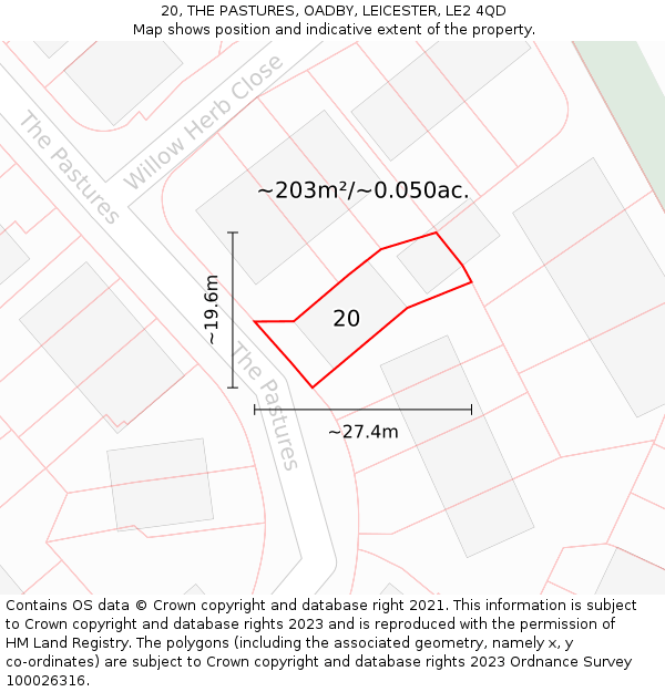 20, THE PASTURES, OADBY, LEICESTER, LE2 4QD: Plot and title map