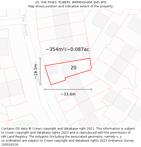 20, THE PINES, RUBERY, BIRMINGHAM, B45 9FD: Plot and title map