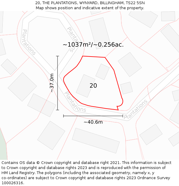 20, THE PLANTATIONS, WYNYARD, BILLINGHAM, TS22 5SN: Plot and title map