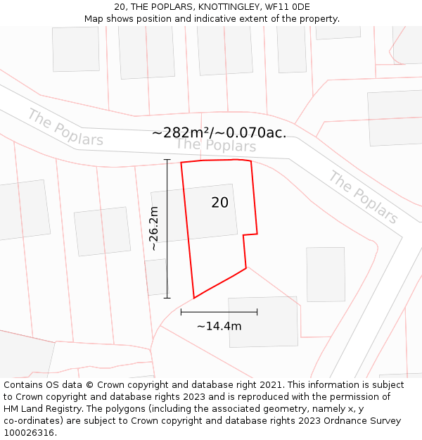 20, THE POPLARS, KNOTTINGLEY, WF11 0DE: Plot and title map