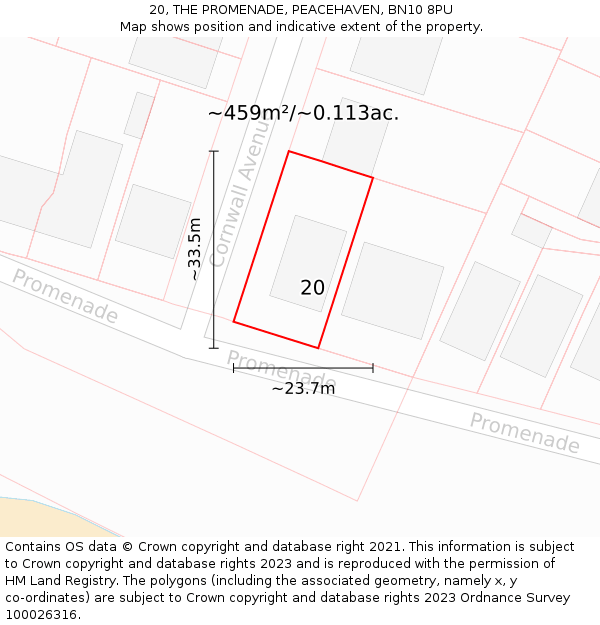 20, THE PROMENADE, PEACEHAVEN, BN10 8PU: Plot and title map