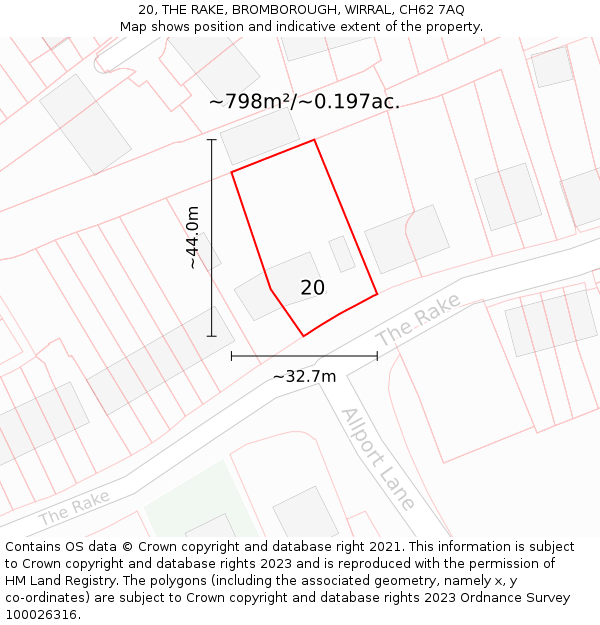 20, THE RAKE, BROMBOROUGH, WIRRAL, CH62 7AQ: Plot and title map