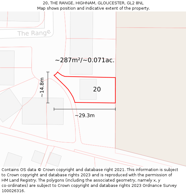 20, THE RANGE, HIGHNAM, GLOUCESTER, GL2 8NL: Plot and title map