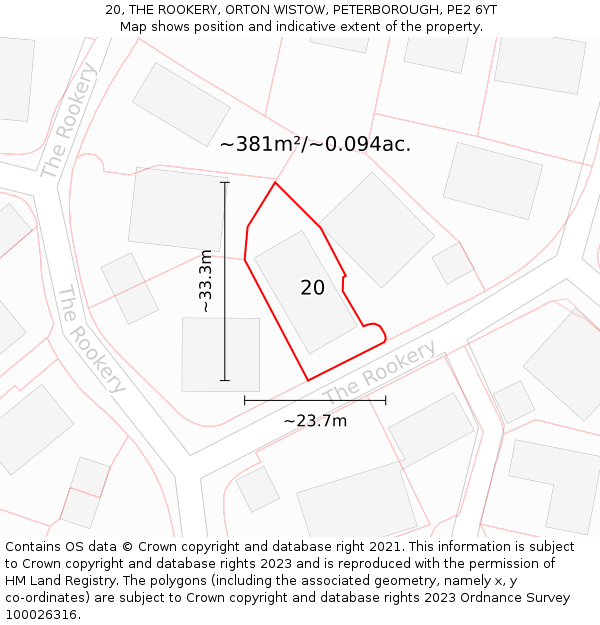 20, THE ROOKERY, ORTON WISTOW, PETERBOROUGH, PE2 6YT: Plot and title map