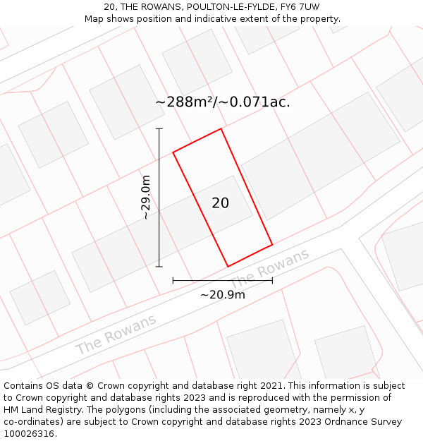 20, THE ROWANS, POULTON-LE-FYLDE, FY6 7UW: Plot and title map