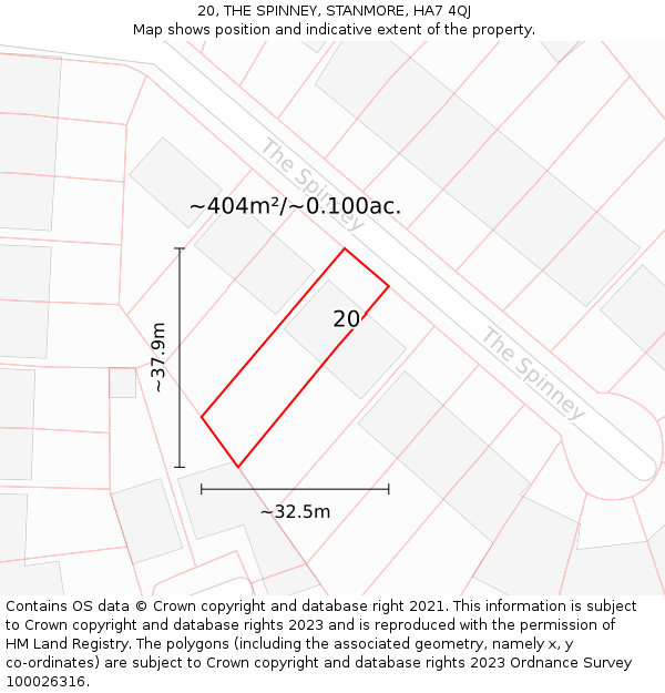 20, THE SPINNEY, STANMORE, HA7 4QJ: Plot and title map