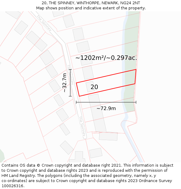 20, THE SPINNEY, WINTHORPE, NEWARK, NG24 2NT: Plot and title map