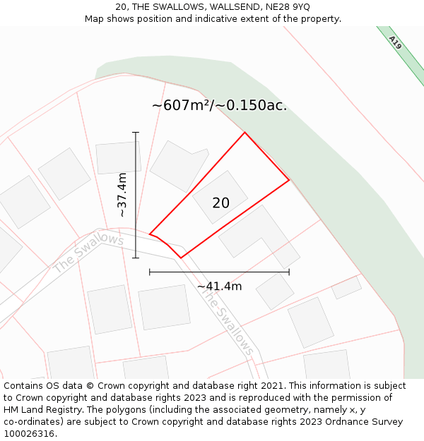 20, THE SWALLOWS, WALLSEND, NE28 9YQ: Plot and title map