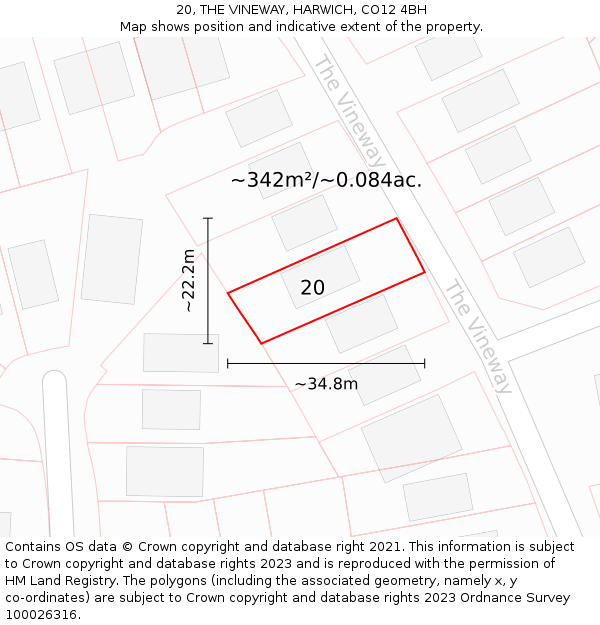 20, THE VINEWAY, HARWICH, CO12 4BH: Plot and title map