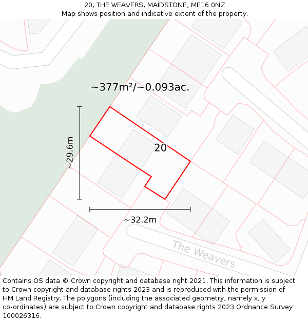 20, THE WEAVERS, MAIDSTONE, ME16 0NZ: Plot and title map