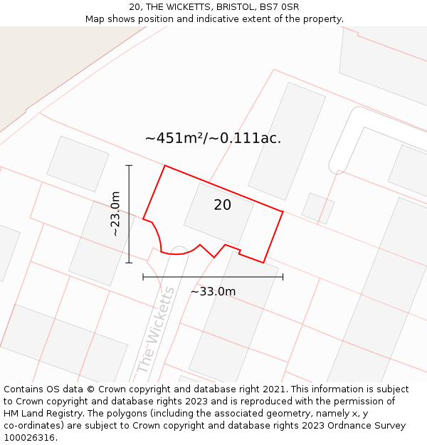 20, THE WICKETTS, BRISTOL, BS7 0SR: Plot and title map