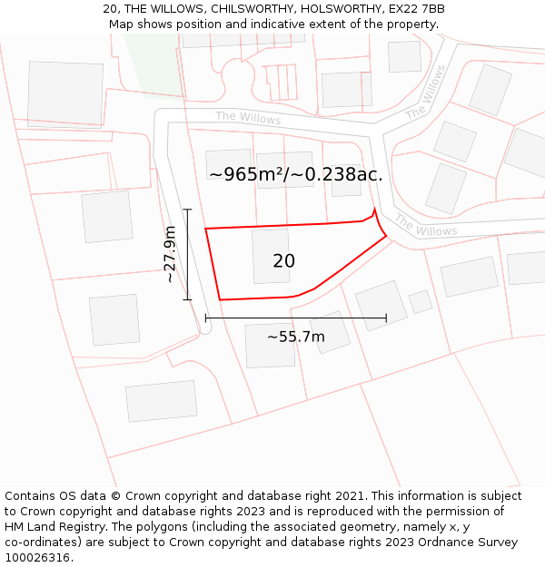 20, THE WILLOWS, CHILSWORTHY, HOLSWORTHY, EX22 7BB: Plot and title map