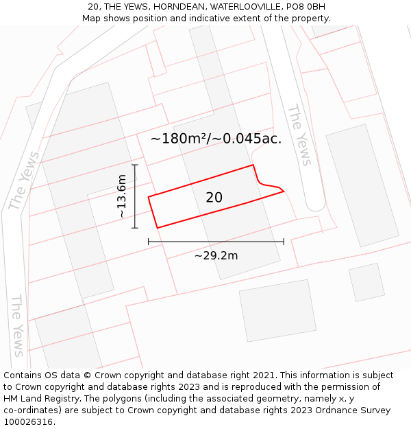 20, THE YEWS, HORNDEAN, WATERLOOVILLE, PO8 0BH: Plot and title map