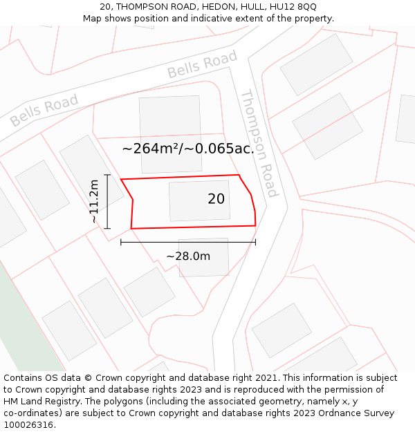 20, THOMPSON ROAD, HEDON, HULL, HU12 8QQ: Plot and title map