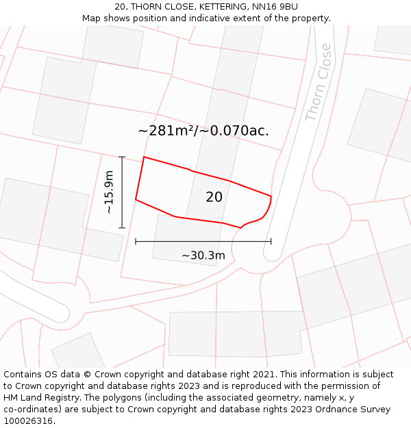 20, THORN CLOSE, KETTERING, NN16 9BU: Plot and title map