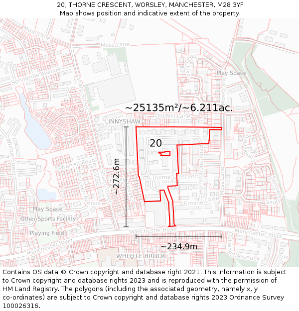20, THORNE CRESCENT, WORSLEY, MANCHESTER, M28 3YF: Plot and title map