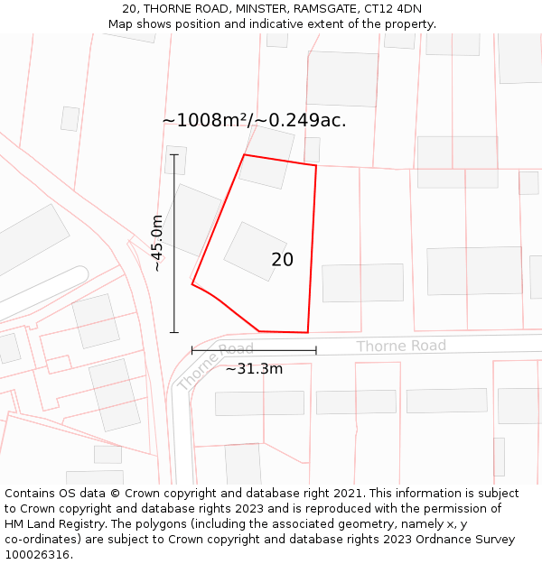 20, THORNE ROAD, MINSTER, RAMSGATE, CT12 4DN: Plot and title map