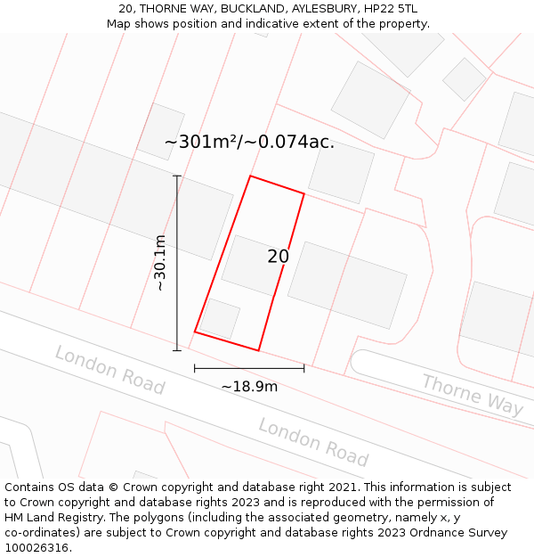 20, THORNE WAY, BUCKLAND, AYLESBURY, HP22 5TL: Plot and title map