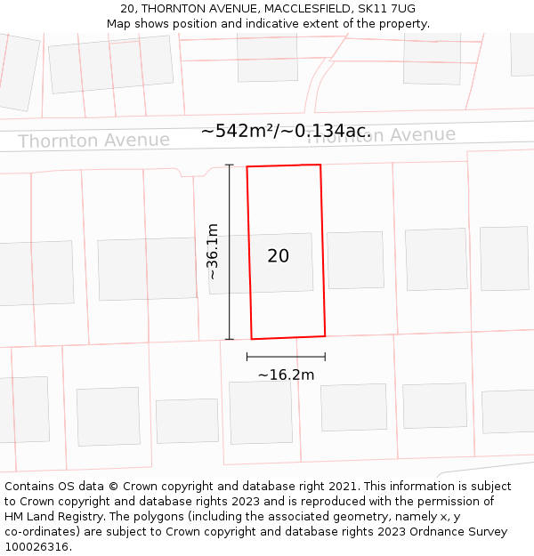 20, THORNTON AVENUE, MACCLESFIELD, SK11 7UG: Plot and title map