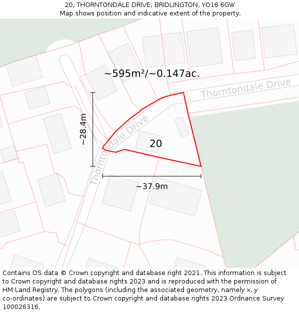 20, THORNTONDALE DRIVE, BRIDLINGTON, YO16 6GW: Plot and title map