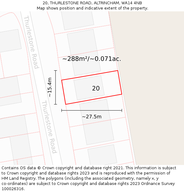 20, THURLESTONE ROAD, ALTRINCHAM, WA14 4NB: Plot and title map