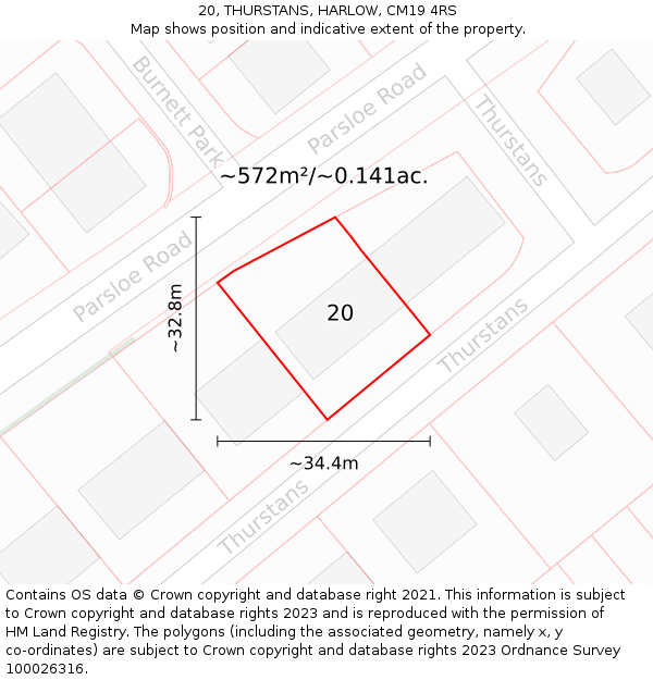 20, THURSTANS, HARLOW, CM19 4RS: Plot and title map