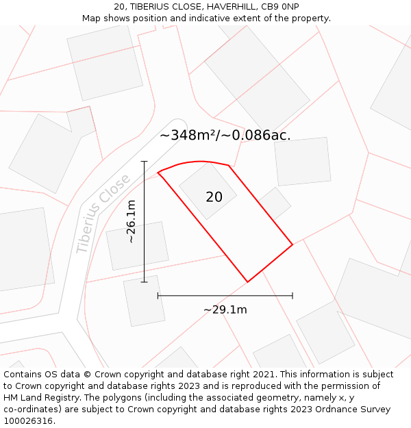 20, TIBERIUS CLOSE, HAVERHILL, CB9 0NP: Plot and title map