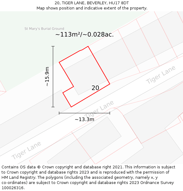 20, TIGER LANE, BEVERLEY, HU17 8DT: Plot and title map