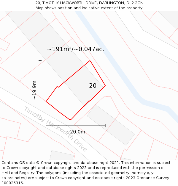 20, TIMOTHY HACKWORTH DRIVE, DARLINGTON, DL2 2GN: Plot and title map