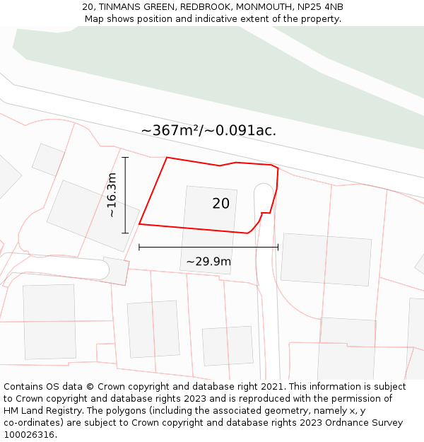 20, TINMANS GREEN, REDBROOK, MONMOUTH, NP25 4NB: Plot and title map